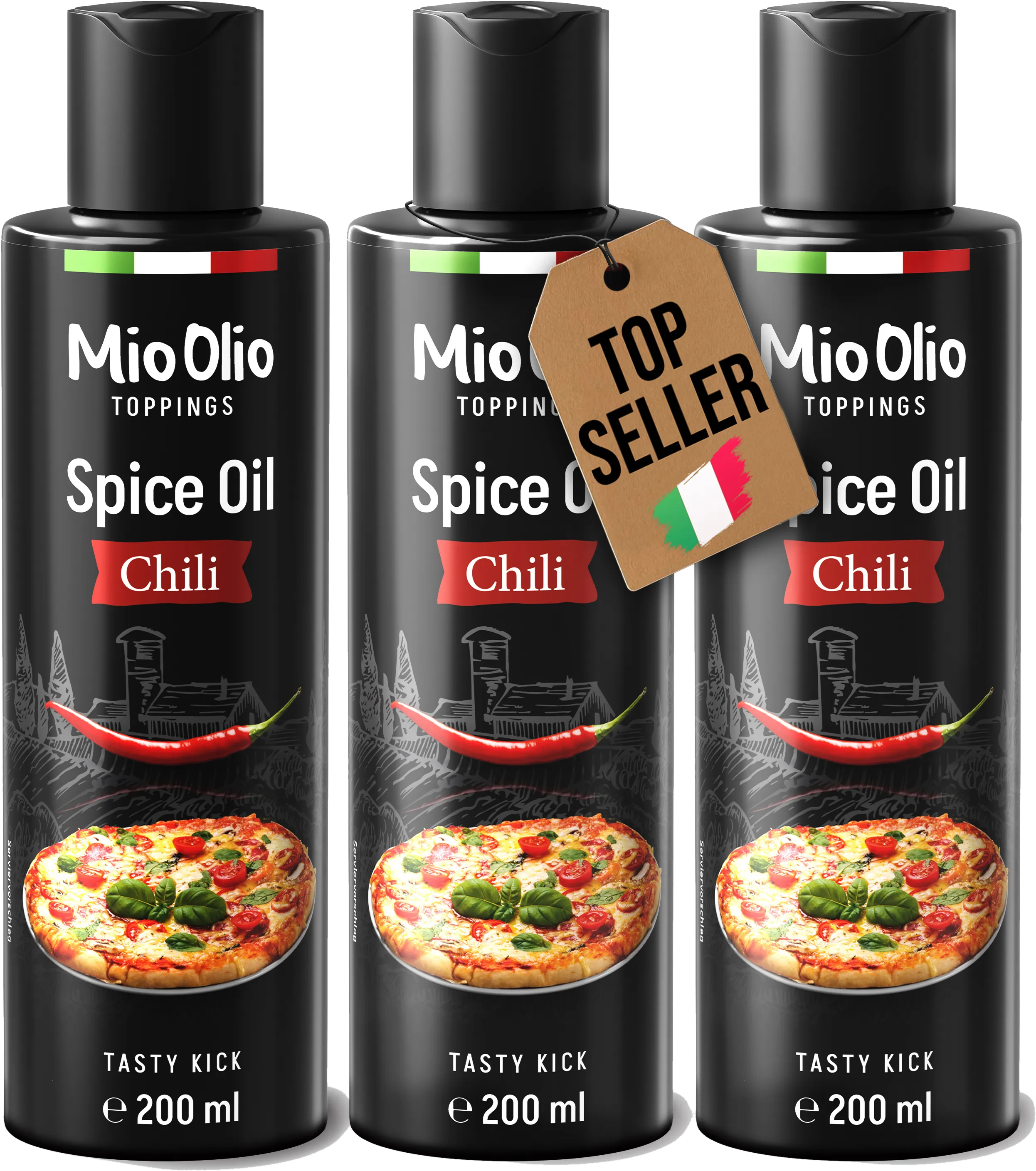 MioOlio Chiliöl 3 × 200 ml italienisches Gewürzöl im Vorteilspack
